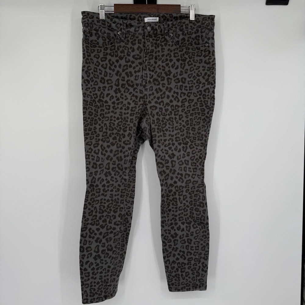 Good American‎ Jeans 18 Good Legs Leopard Print Gray Stretch Flattering Slimming